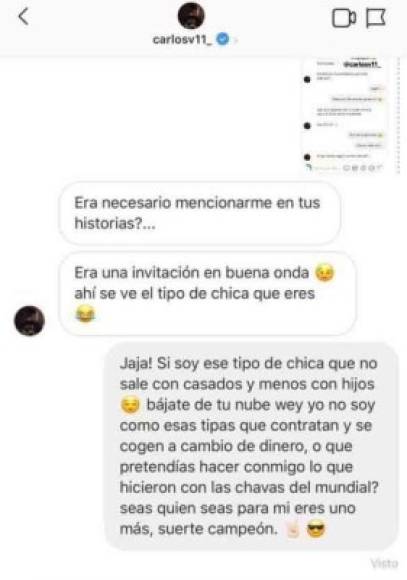 Una vez que el futbolista se percató de que su conversación con Ale había sido exhibida, volvió a dirigirse a la joven para preguntarle si era necesario que lo mencionara en sus Instagram Stories, que su invitación a salir era 'en buena onda' y que por su actitud podía definir qué tipo de chica era ella,