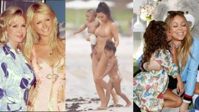 Paris Hilton con su madre Kathy; Kim Kardashian y sus hijos y Mariah Carey con sus gemelos. Fotos: Instagram.