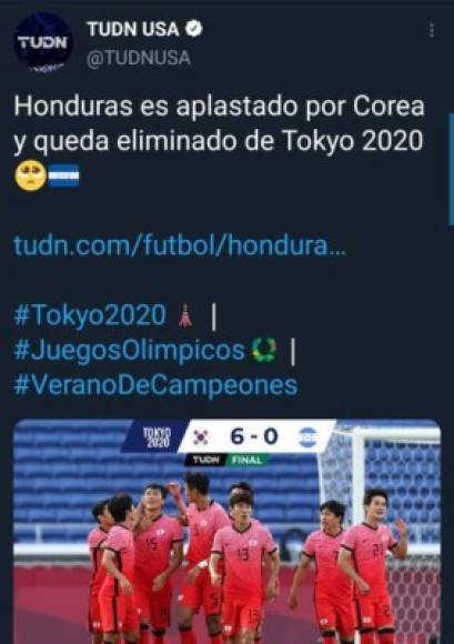 TUDN USA señaló que Honduras fue aplastado por Corea del Sur en los Juegos Olímpicos de Tokio 2020.