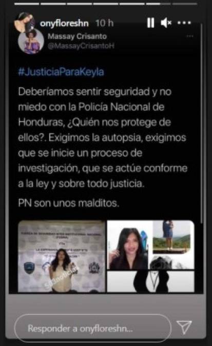 Onice Flores “Campanita” compartió stories de usuarios que arremeten en contra de la Policía de Honduras.