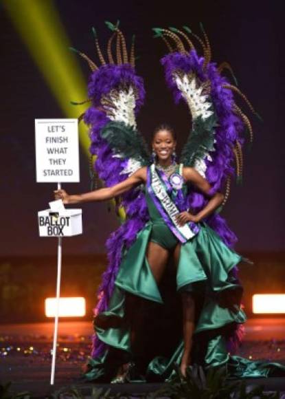 Dee-Ann Kentish-Rogers, Miss Great Britain 2018 walks on stage during the 2018 Miss Universe national costume presentation in Chonburi province on December 10, 2018. (Photo by Lillian SUWANRUMPHA / AFP)