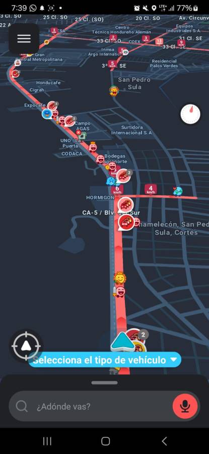 Congestionamiento vial según la aplicación Waze.