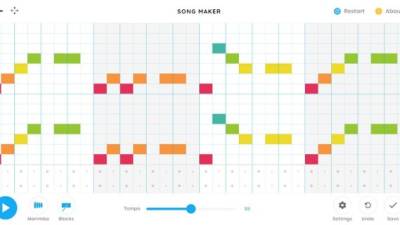 La interfaz representa un pentagrama en el que las notas musicales se representan con colores.