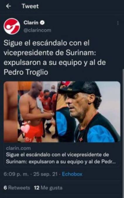 El Clarín de Argentina señaló que expulsaron al Inter Moengotapoe y al Olimpia, el equipo de Pedro Troglio.