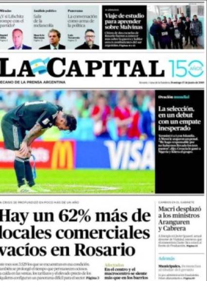 Lionel Messi es la portada de los medios internacionales luego de fallar un penal en el empate entre Argentina e Islandia en Rusia 2018. La Capital de Argentina asegura que fue un empate inesperado.