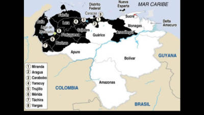 Infografía de los estados afectados por el apagón eléctrico en Venezuela. AFP