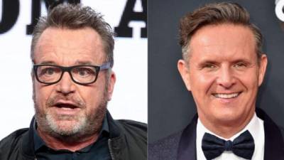 Collage de fotos del actor Tom Arnold (i) y el productor Mark Burnett (d).