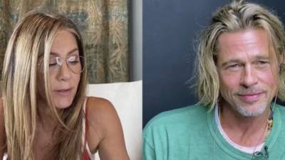 Jennifer Aniston y Brad Pitt, a través de una videollamada.