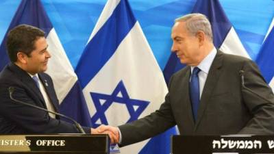 Juan Orlando Hernández, presidente de Honduras, y Benjamín Netanyahu, primer ministro de Israel.