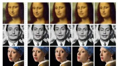 Gracias a esta tecnología, la Mona Lisa (arriba) cobra vida; el pintor español Salvador Dalí (centro) no habla desde una fotografía y la chica con el arete de perla (abajo), obra del pintor holandés Johannes Vermeer (siglo XVII) gesticula gracias al movimiento del que ha sido dotada.