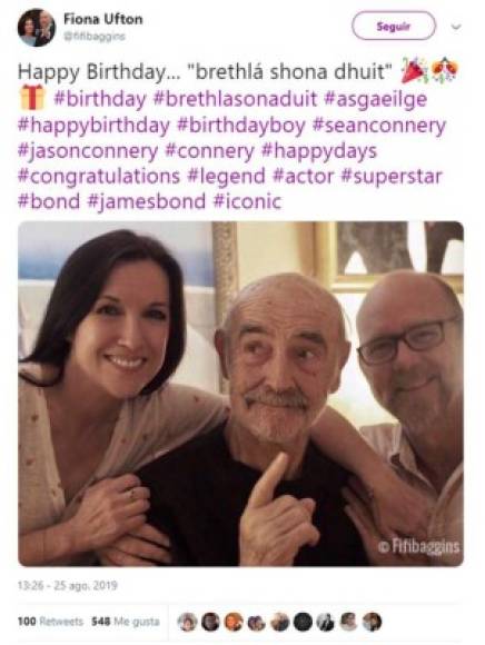 Una de sus últimas apariciones fue a través de una fotografía que su nuera, la cantante irlandesa Fiona Ufton, pareja actual de Jason Connery, publicó hace un año en Instagram para felicitarle por su 89 cumpleaños.<br/>En ella, el que para algunos ha sido el mejor James Bond de la saga, aparece con un gesto bromista y más delgado que en sus etapas anteriores.