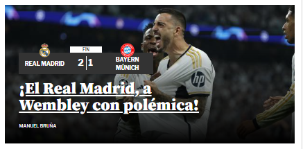 “El Real Madrid a Wembley con polémica”, Mundo Deportivo de España.