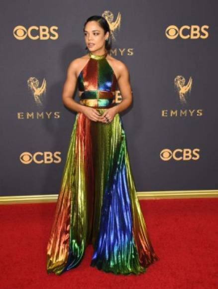 Tessa Thompson arrives for the 69th Emmy Awards at the Microsoft Theatre on September 17, 2017 in Los Angeles, California. / AFP PHOTO / Mark RALSTON