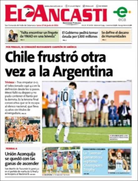 El Ancasti, 'Chile frustó otra vez a la Argentina'.