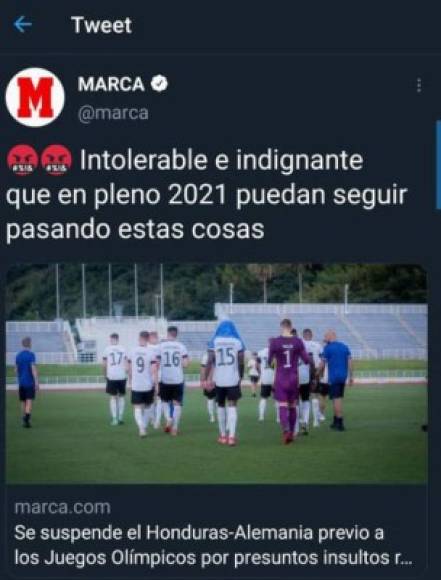 Diario Marca de España señaló como intolerable e indignante lo ocurrido supuestamente en el amistoso que disputaron Honduras y Alemania.