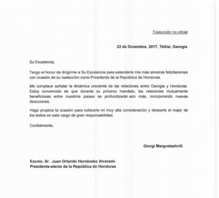 Georgia también reconoce el triunfo de Juan Orlando Hernández