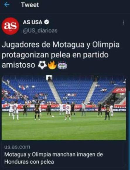 El Diario AS lamentó el zafarrancho que realizaron las plantillas del Olimpia y Motagua en el amistoso realizado en el Red Bull Arena.