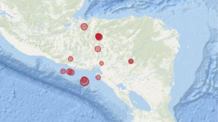 Mapa de los últimos sismos en el territorio de Honduras.
