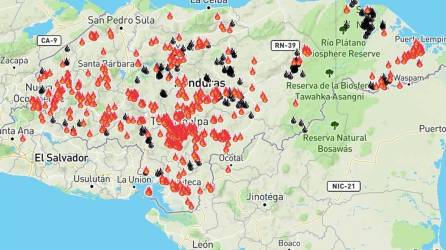 El 79% de incendios forestales son ocasionados por incendiarios. Así se ve el mapa satelital sobre los siniestros activos en el país.