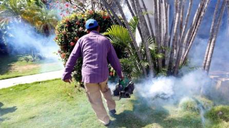 Control. Un hombre fumiga contra el zancudo en La Habana. EFE