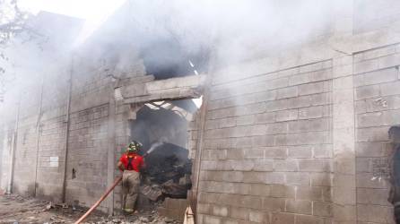 <b><span class=mln_uppercase_mln>Labor.</span></b> Los apagafuegos continuaban ayer en la bodega donde ocurrió el incendio realizando el trabajo de enfriamiento.