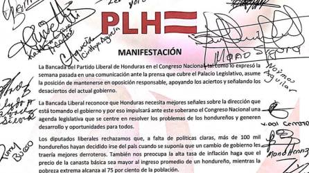 Documento firmado por los diputados liberales.