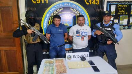 Fotografías de los detenidos este domingo, 4 de febrero de 2024, en Copán, acusados por tráfico de drogas.