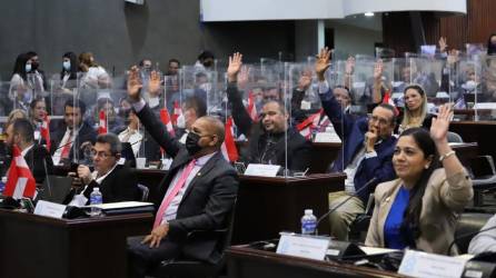 Diputados al interior del Congreso Nacional mientras socializaban los acuerdos del personal de primera línea.