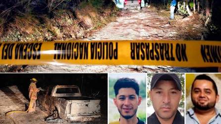 El carro lo hallaron cerca de un caserío de Santa Rosa de Copán. Familiares identifican a las víctimas como Ángel Samuel Pineda Calderón, Santos Adelmo Benítez Flores y Francis Armando Aldana Rojas.