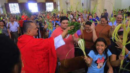 Desde tempranas horas, una gran cantidad de feligreses católicos celebran el Domingo de Ramos en San Pedro Sula.