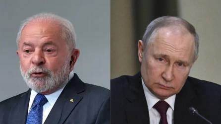 Composición de fotografías muestran al presidente de Brasil, Lula da Silva, y el mandatario de Rusia, Vladimir Putin.