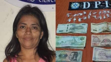 Suyapa Carranza fue capturada con 19 envoltorios transparentes conteniendo en su interior polvo blanco supuesta cocaína, 1, 320 lempiras en billetes de diferentes denominaciones.