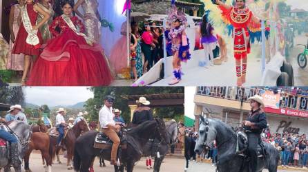 Desfile hípico y carnavalero en el parque del municipio de Azacualpa, Santa Bárbara.