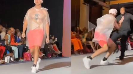 Insólito: influencer se infiltra en desfile con bolsa de basura