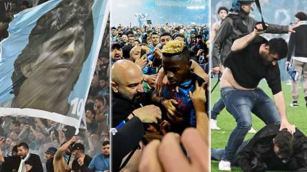 Las imágenes de la celebración del Napoli tras empatar (1-1) contra el Udinese y con ese punto que sumó conquistó el Scudetto de la Serie A 2022-2023 después de 33 años de sequía de títulos.
