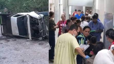 Vista del vehículo en accidente y heridos siendo atendidos en hospital de Santa Bárbara.