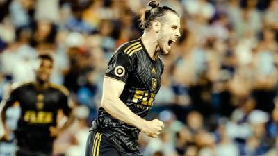 Gareth Bale celebrando su primer gol en la MLS con Los Angeles FC.