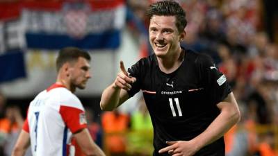Michael Gregoritsch festejando su gol en el triunfo de Austria sobre Croacia en la primera jornada de la UEFA Nations League.