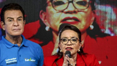 Nasralla y Castro, el 28 de noviembre, tras conocer los primeros resultados que favorecían a su candidatura.