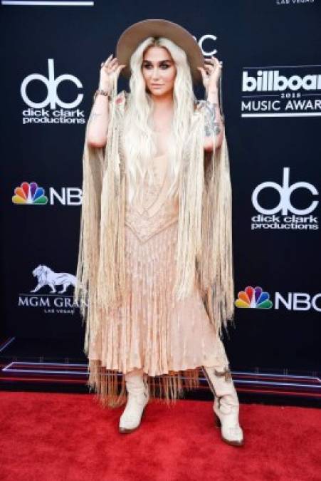 La reconocida cantante Kesha con su peculiar atuendo, ella siempre sorprende con sus rarezas en las alfombras.