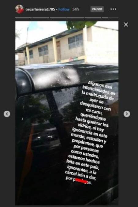 Hace unas horas Óscar denunció el vandalismo que sufrió su vehículo, aunque no lo dijo directamente el hecho pudo haber estado relacionado con su presunto romance con Malubi Paz.