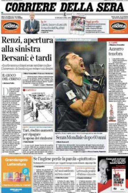 'Sin Mundial después de 60 años', titula el Corriere della Sera.