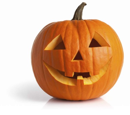 Jack-o-lantern isolated with shadow and reflection. Clipping path provided.