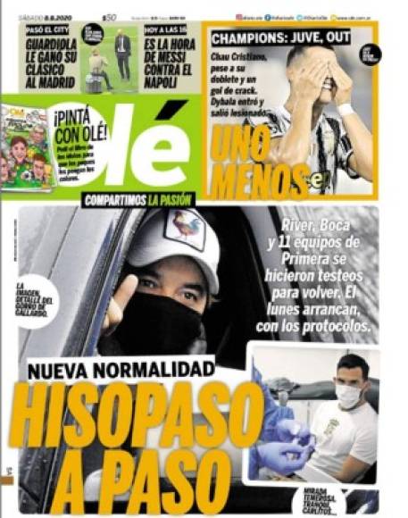 Diario Olé de Argentina - 'Uno menos'. 'Chau Cristiano, pese a su doblete y un gol de crack. Dybala entró y salió lesionado'. También hablan de la eliminación del Real Madrid. 'Pasó el City. Guardiola le ganó su clásico al Madrid'. 'Es la hora de Messi contra el Napoli'.