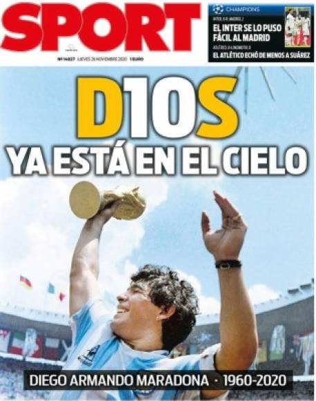 Diario Sport de España - 'D10S ya está en el cielo'.