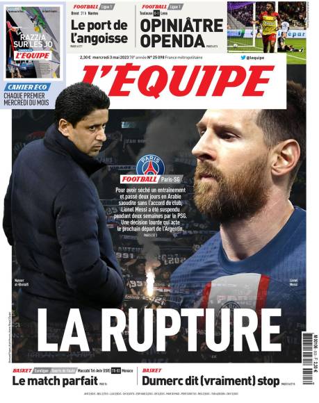 “La ruptura”: así titula en su portada de este miércoles el diario L’Équipe.