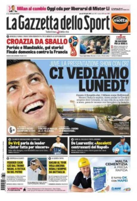 Portada de La Gazzetta dello Sport: 'La presentación del espectáculo con CR7. Nos vemos el lunes'.