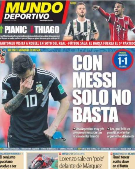 Mundo Deportivo de Barcelona, España, asegura que Messi no puede solo con Argentina.