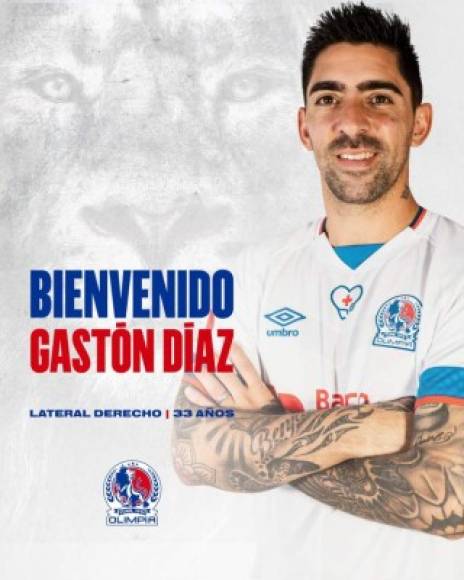 El Olimpia también hizo oficial el fichaje del lateral derecho Gastón Díaz, argentino de 33 años, que llegó a Honduras hace un par de día y de inmediato se puso a las órdenes de Pedro Troglio. El jugador reveló que en el “trayecto me agarró el COVID-19. Estuve aislado y por eso no pude venir antes. Vengo con mucha ilusión”, comentó.