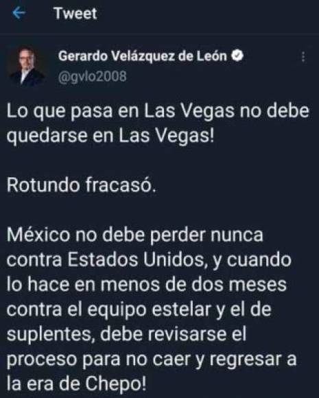 'México no debe de perder nunca contra Estados Unidos', han señalado algunos periodistas mexicanos mostraron su molestia por la caída en la final de la Copa Oro 2021.